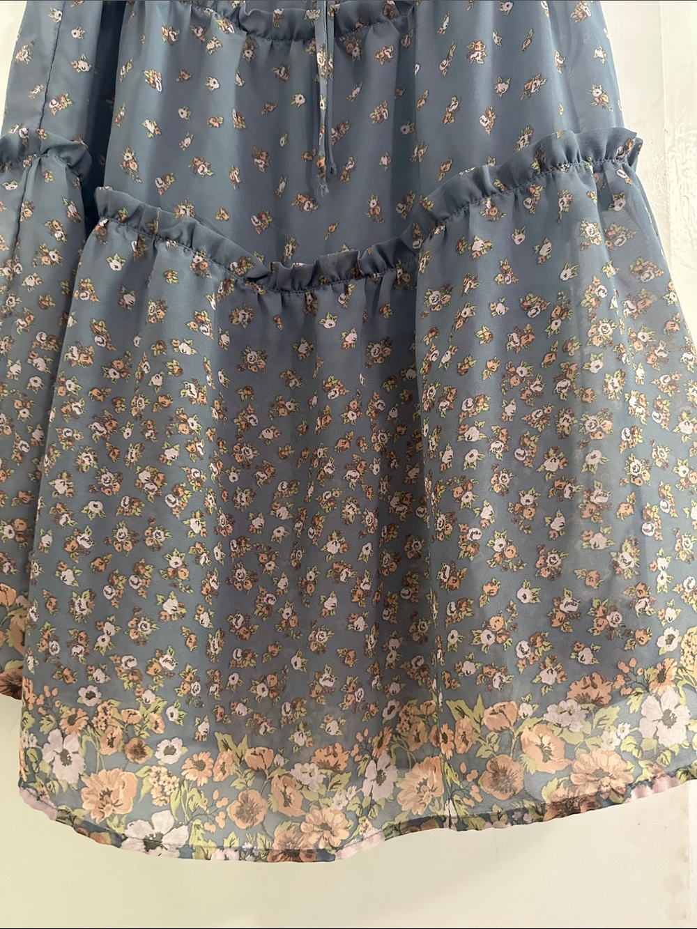 Sienna Sky Dusty Blue Floral Maxi Skirt Cottagecore Boho Drawstring Waist - Picture 3 of 5